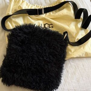 UGG Black Faux Shearling Crossbody Bag with Adjustable Strap